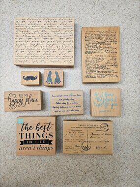 9 Assorted Rubber Craft Stamps - Pink, Red, Black